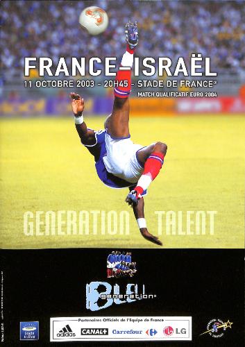 PROGRAMME OFFICIEL DU MATCH FRANCE VS ISRAËL DU 11 OCTOBRE 2003