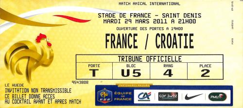 Billet France vs Croatie du 29 mars 2011