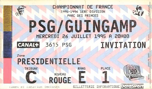 Billet PSG vs Guingamp du 26 juillet 1995