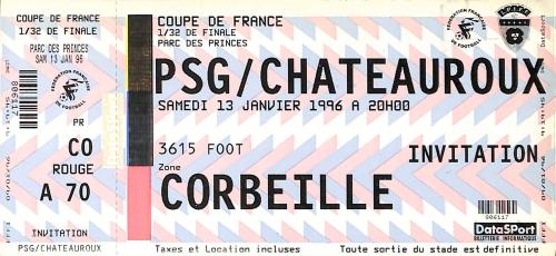 Billet entier PSG vs Châteauroux du 13 janvier 1996