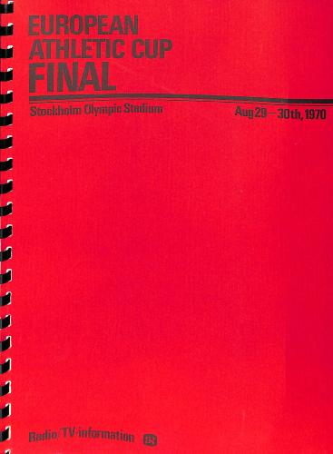 PROGRAMME OFFICIEL COUPE D'EUROPE FINALE ATHLÉTISME 1970