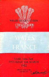 PROGRAMME OFFICIEL DU MATCH PAYS DE GALLES VS FRANCE DU 24 MARS 1962