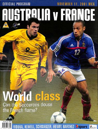 PROGRAMME OFFICIEL DU MATCH AUSTRALIE VS FRANCE DU 11 NOVEMBRE 2001