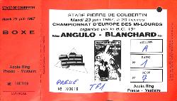 BILLET DU CHAMPIONNAT D'EUROPE ENTRE ANGULO ET BLANCHARD LE 23 JUIN 1987