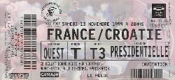 Billet entier France vs Croatie du 13 novembre 1999