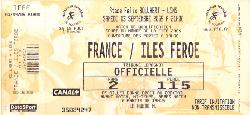 Billet entier France vs Iles Féroé du 3 septembre 2005
