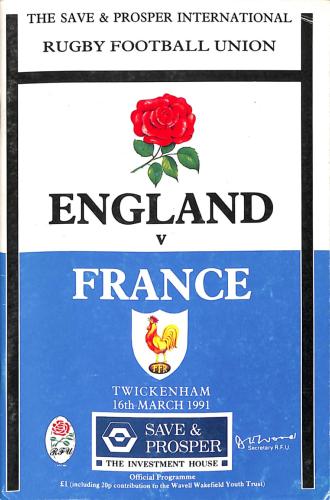 Programme officiel du match Angleterre vs France du 16 mars 1991