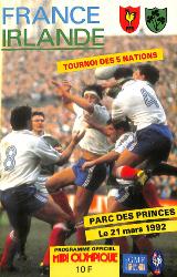 Programme officiel VIP du match France vs Irlande du 21 mars 1992