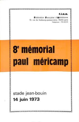PROGRAMME OFFICIEL ATHLÉTISME 8E MÉMORIAL PAUL MÉRICAMP 1973