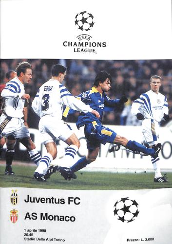 PROGRAMME OFFICIEL CHAMPIONS LEAGUE JUVENTUS DE TURIN VS AS MONACO DU 1 AVRIL 1998