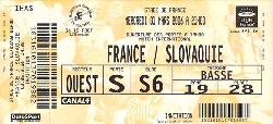 Billet entier France vs Slovaquie du 1 mars 2006