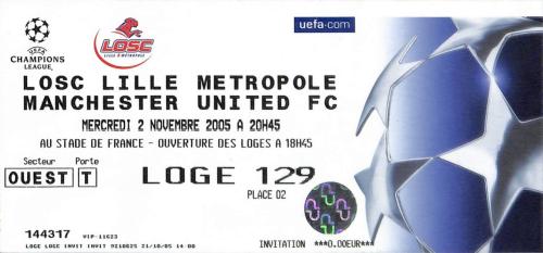 Billet Losc Lille vs Manchester United du 2 novembre 2005