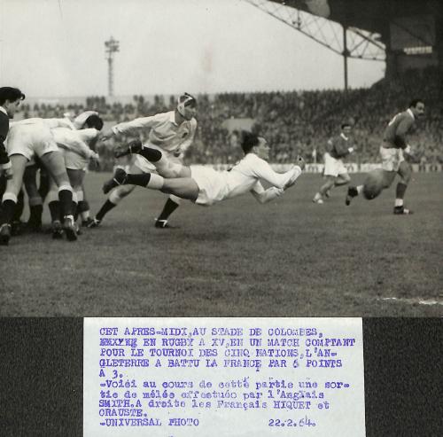 PHOTO ORIGINALE DE PRESSE DE SMITH, HIQUET ET CRAUSTE (FRANCE-ANGLETERRE) DU 22 FÉVRIER 1964