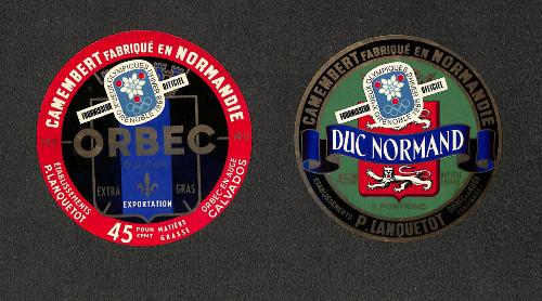 LOT DE 2 ETIQUETTES FROMAGE GRENOBLE 1968